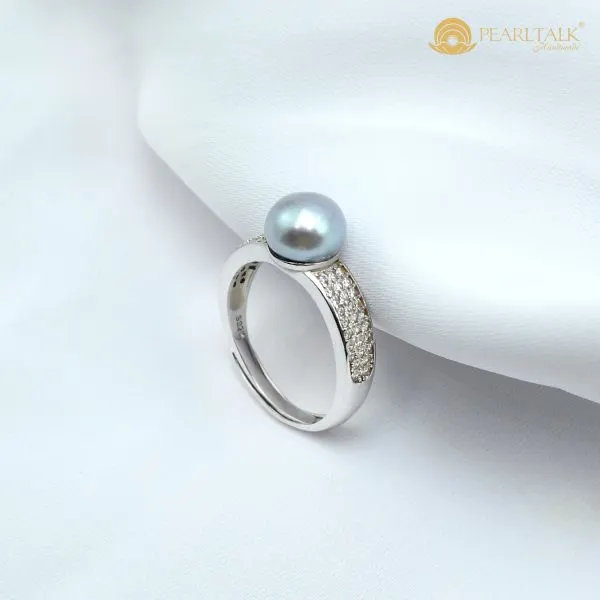 NHẪN NGỌC TRAI BÁN NGUYỆT XÁM 7MM
